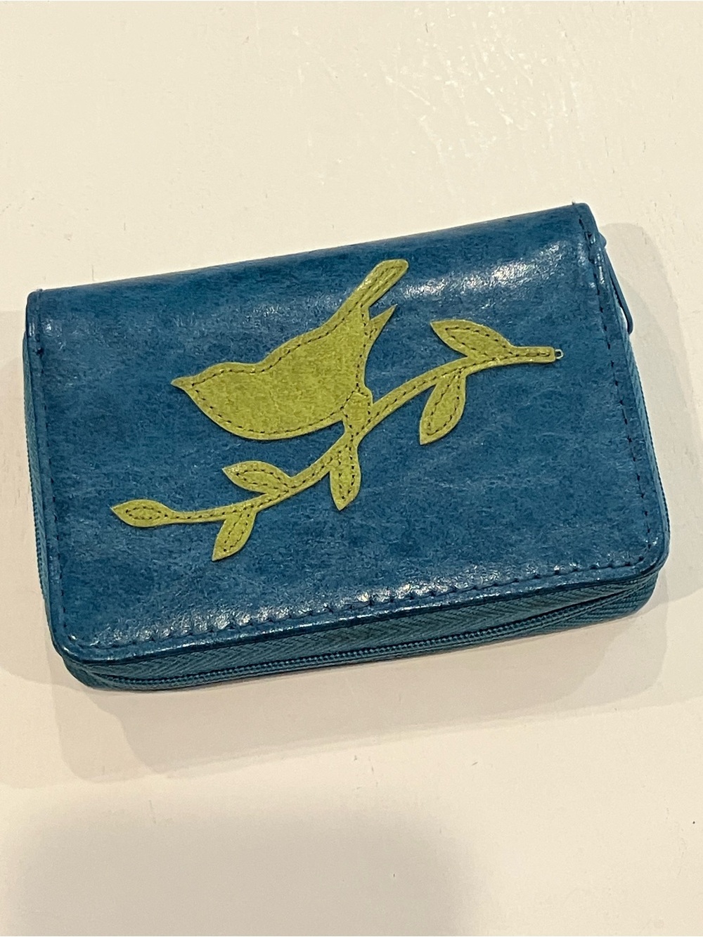 Lavish Teal Zip Wallet with Orange Stitch Detail